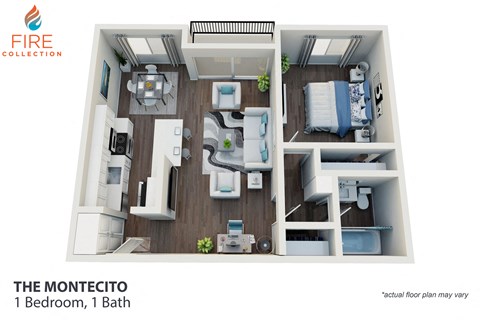 Floor plan for 1 bed, 1 bath, 800 sqft